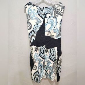 Michael Vanderham~ Blue, black, and white paisley print dress. Sz 12